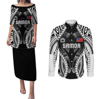 Personalised Remember Samoa Black Saturday Couples Matching Puletasi and Long Sleeve Button Shirt Samoa Mo Samoa LT05 Black - Polynesian Pride