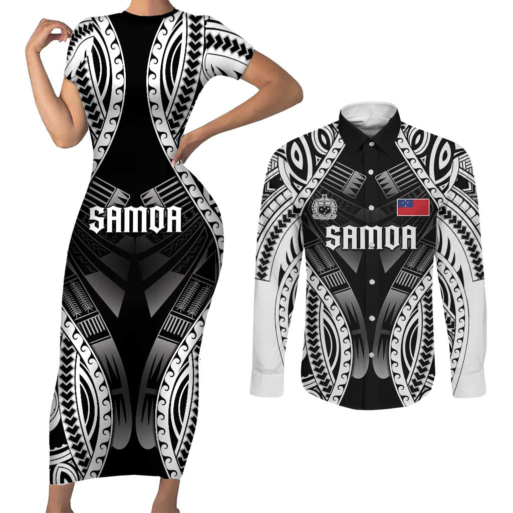 Personalised Remember Samoa Black Saturday Couples Matching Short Sleeve Bodycon Dress and Long Sleeve Button Shirt Samoa Mo Samoa - Polynesian Pride