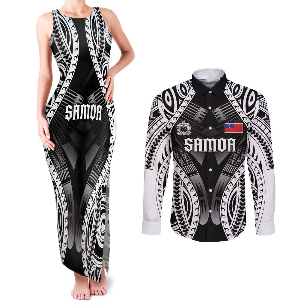 Personalised Remember Samoa Black Saturday Couples Matching Tank Maxi Dress and Long Sleeve Button Shirt Samoa Mo Samoa LT05 Black - Polynesian Pride