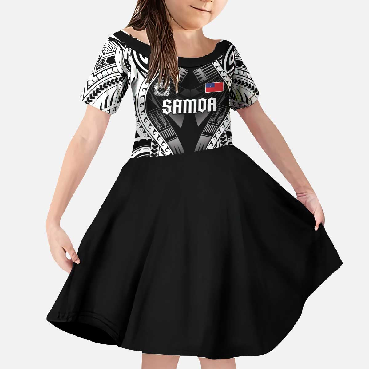 Personalised Remember Samoa Black Saturday Family Matching Off The Shoulder Long Sleeve Dress and Hawaiian Shirt Samoa Mo Samoa - Polynesian Pride