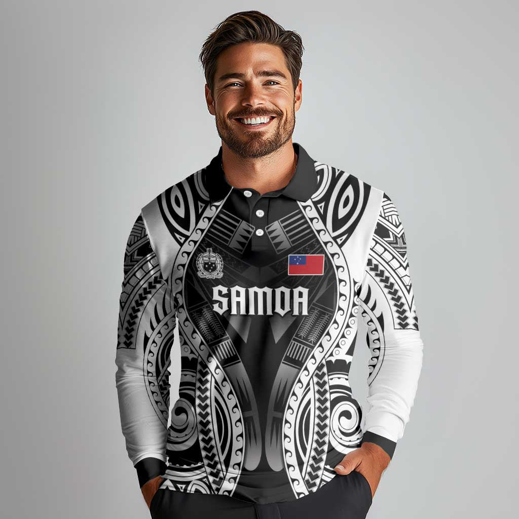 Personalised Remember Samoa Black Saturday Long Sleeve Polo Shirt Samoa Mo Samoa LT05 - Polynesian Pride