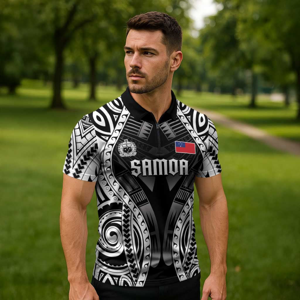 Personalised Remember Samoa Black Saturday Zipper Polo Shirt Samoa Mo Samoa LT05 - Polynesian Pride