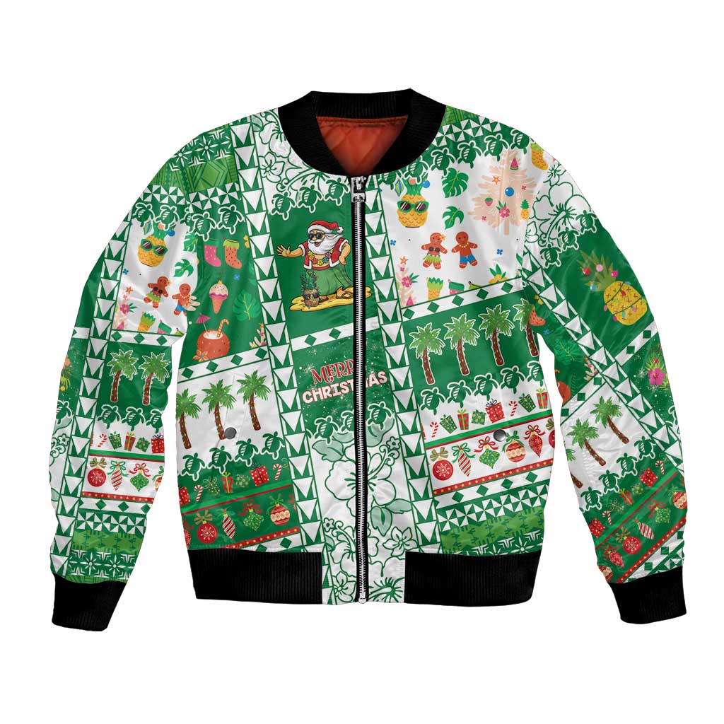 Norfolk Island Christmas Bomber Jacket Festive Beach Vibes LT05 Unisex Green - Polynesian Pride
