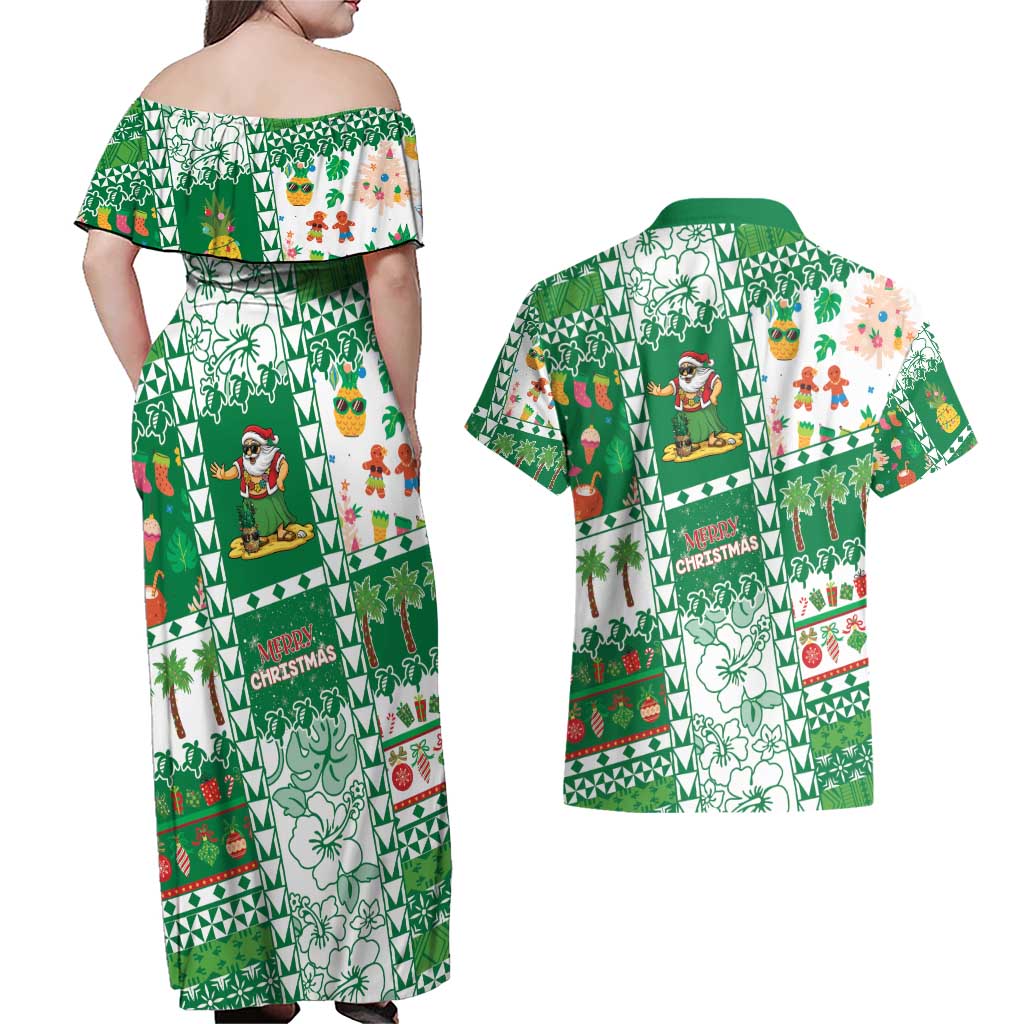 Norfolk Island Christmas Couples Matching Off Shoulder Maxi Dress and Hawaiian Shirt Festive Beach Vibes - Polynesian Pride