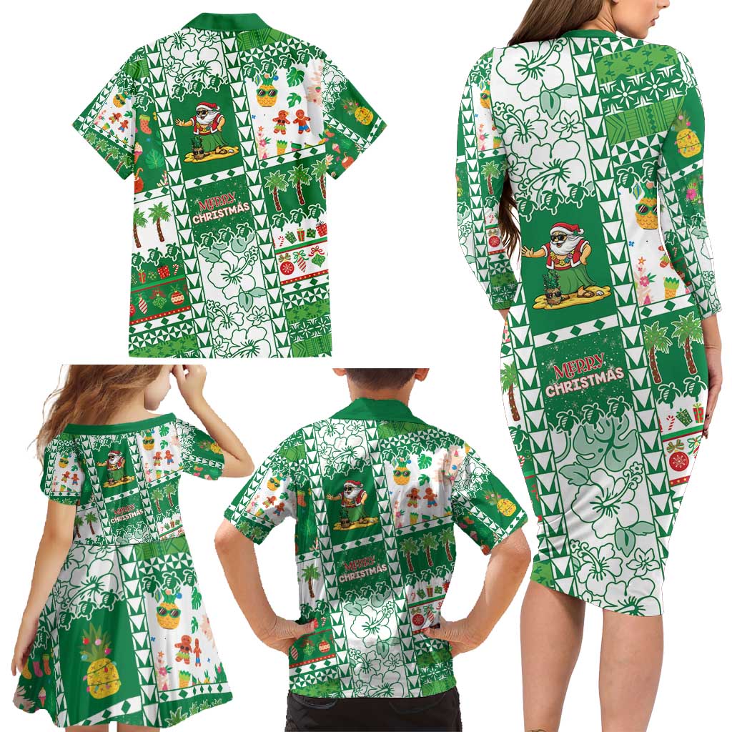 Norfolk Island Christmas Family Matching Long Sleeve Bodycon Dress and Hawaiian Shirt Festive Beach Vibes - Polynesian Pride