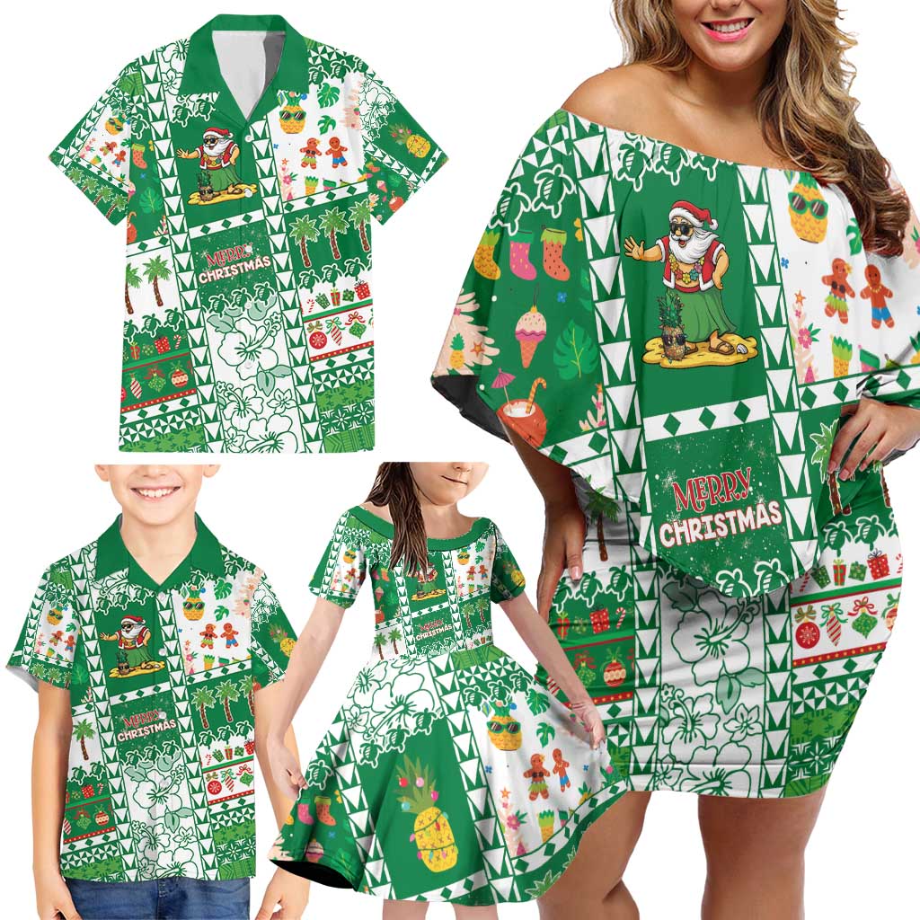 Norfolk Island Christmas Family Matching Off Shoulder Short Dress and Hawaiian Shirt Festive Beach Vibes - Polynesian Pride