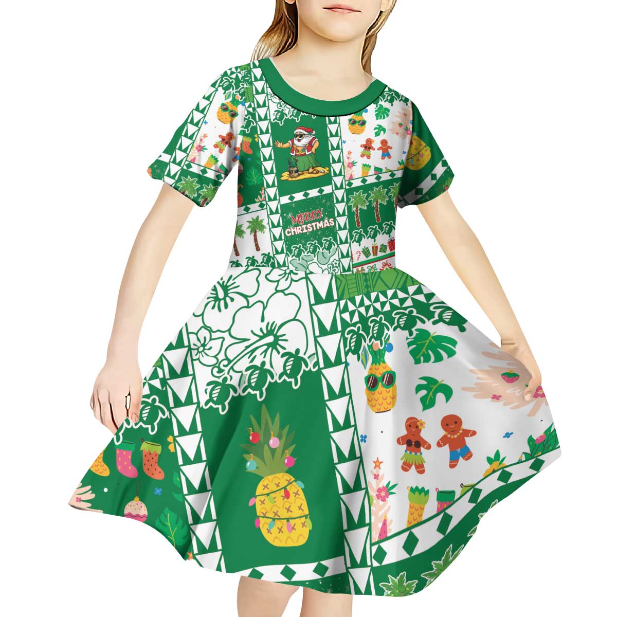 Norfolk Island Christmas Kid Short Sleeve Dress Festive Beach Vibes LT05 - Polynesian Pride