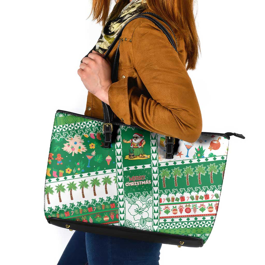 Norfolk Island Christmas Leather Tote Bag Festive Beach Vibes - Polynesian Pride