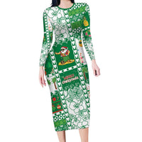 Norfolk Island Christmas Long Sleeve Bodycon Dress Festive Beach Vibes LT05 Long Dress Green - Polynesian Pride