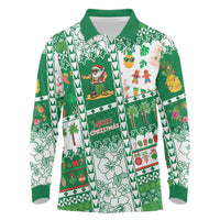 Norfolk Island Christmas Long Sleeve Polo Shirt Festive Beach Vibes LT05 Green - Polynesian Pride