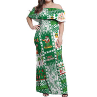Norfolk Island Christmas Off Shoulder Maxi Dress Festive Beach Vibes LT05 Women Green - Polynesian Pride