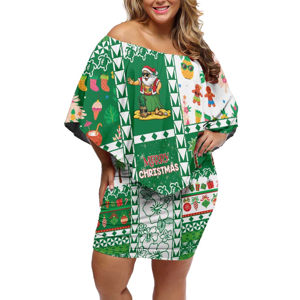 Norfolk Island Christmas Off Shoulder Short Dress Festive Beach Vibes - Polynesian Pride
