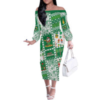 Norfolk Island Christmas Off The Shoulder Long Sleeve Dress Festive Beach Vibes LT05 Women Green - Polynesian Pride