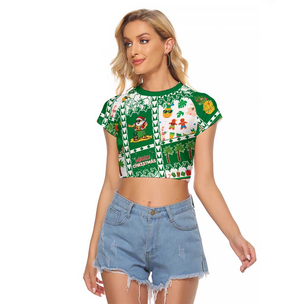 Norfolk Island Christmas Raglan Cropped T Shirt Festive Beach Vibes LT05 Female Green - Polynesian Pride