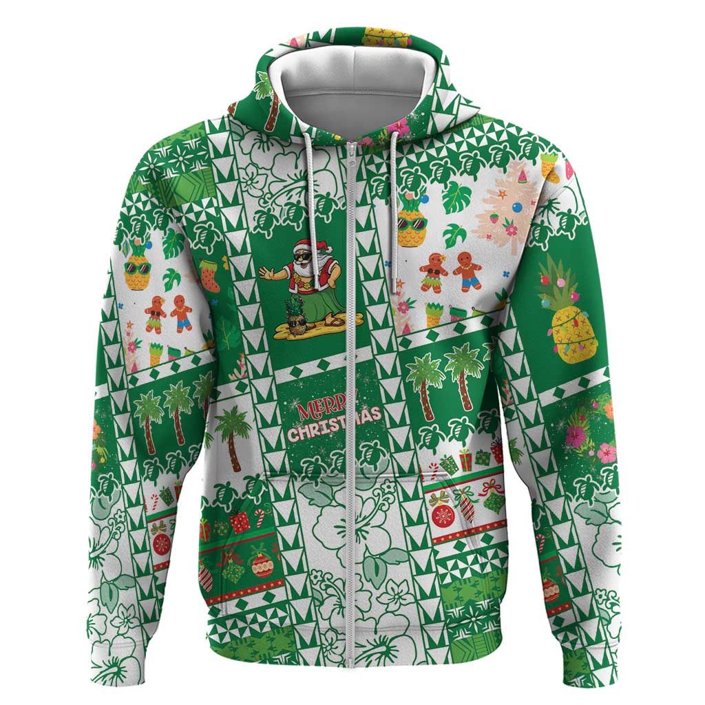 Norfolk Island Christmas Zip Hoodie Festive Beach Vibes LT05 Zip Hoodie Green - Polynesian Pride