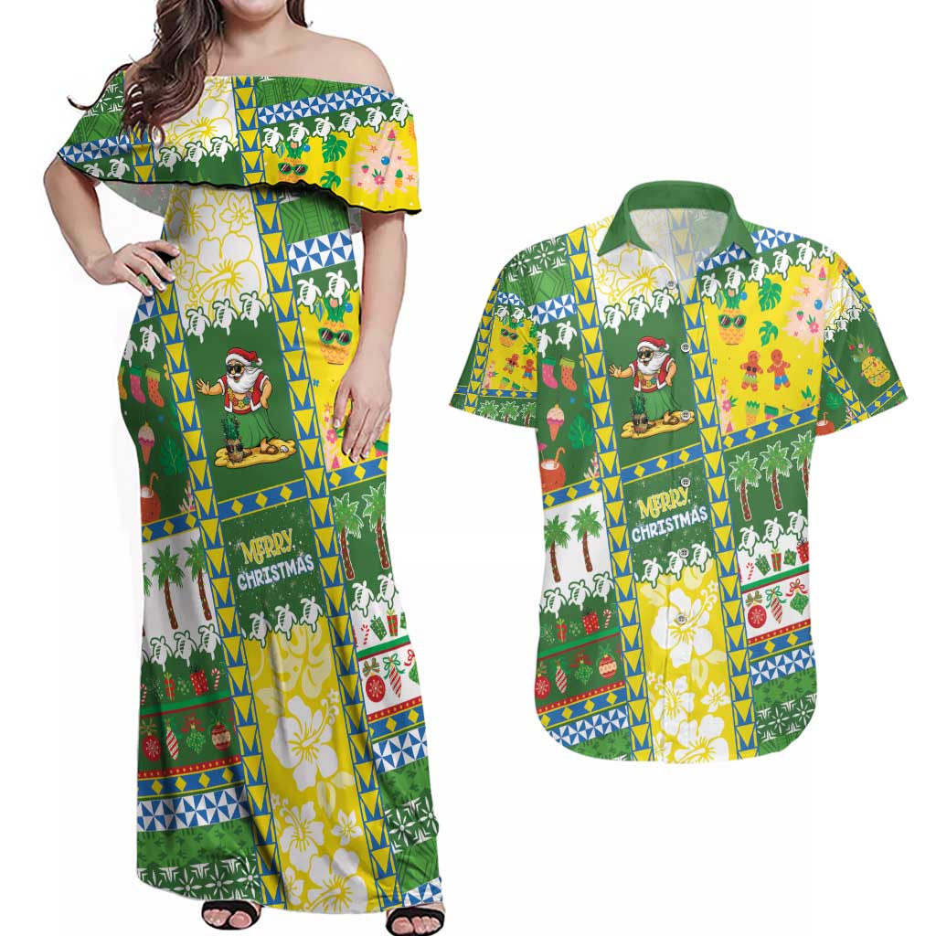 Pitcairn Islands Christmas Couples Matching Off Shoulder Maxi Dress and Hawaiian Shirt Festive Beach Vibes - Polynesian Pride