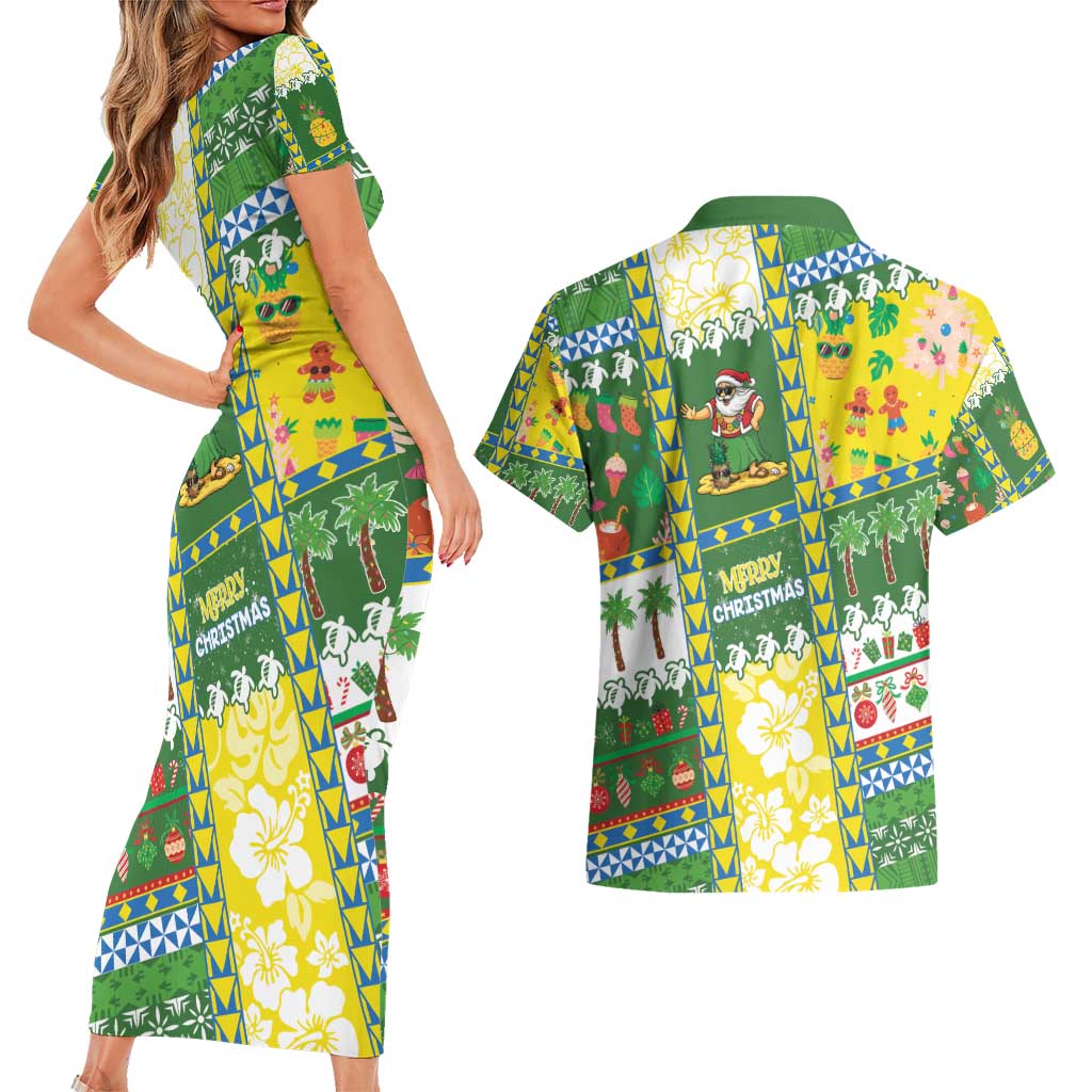 Pitcairn Islands Christmas Couples Matching Short Sleeve Bodycon Dress and Hawaiian Shirt Festive Beach Vibes - Polynesian Pride