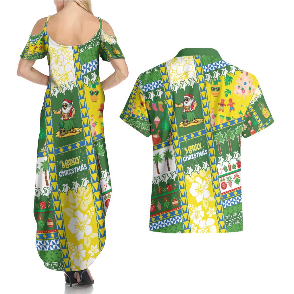 Pitcairn Islands Christmas Couples Matching Summer Maxi Dress and Hawaiian Shirt Festive Beach Vibes - Polynesian Pride