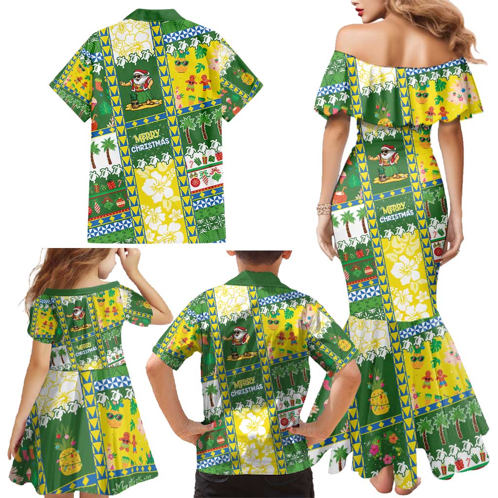 Pitcairn Islands Christmas Family Matching Mermaid Dress and Hawaiian Shirt Festive Beach Vibes - Polynesian Pride