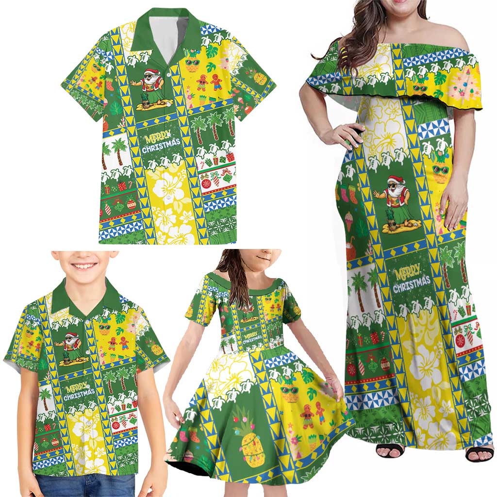 Pitcairn Islands Christmas Family Matching Off Shoulder Maxi Dress and Hawaiian Shirt Festive Beach Vibes - Polynesian Pride