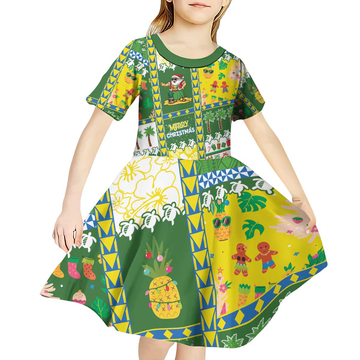 Pitcairn Islands Christmas Kid Short Sleeve Dress Festive Beach Vibes - Polynesian Pride