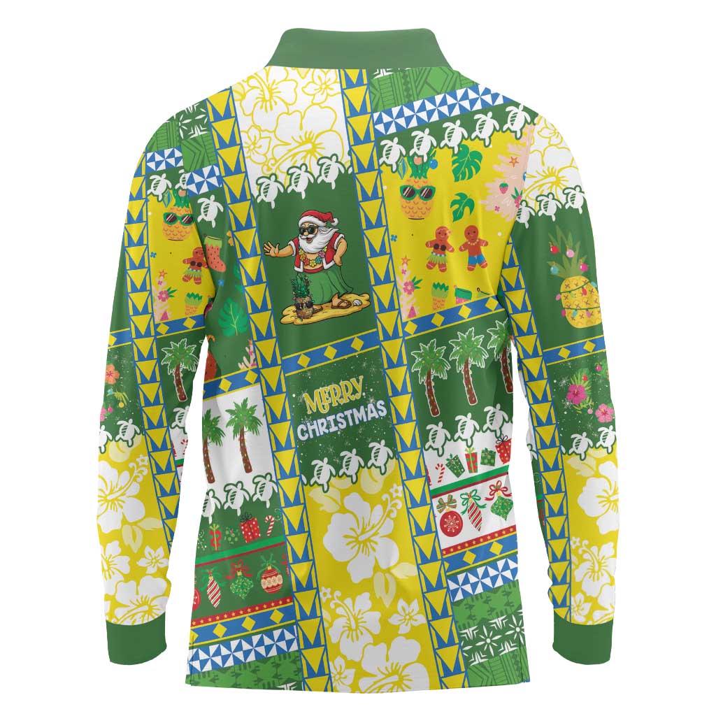 Pitcairn Islands Christmas Long Sleeve Polo Shirt Festive Beach Vibes - Polynesian Pride