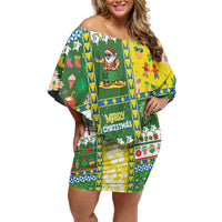 Pitcairn Islands Christmas Off Shoulder Short Dress Festive Beach Vibes - Polynesian Pride