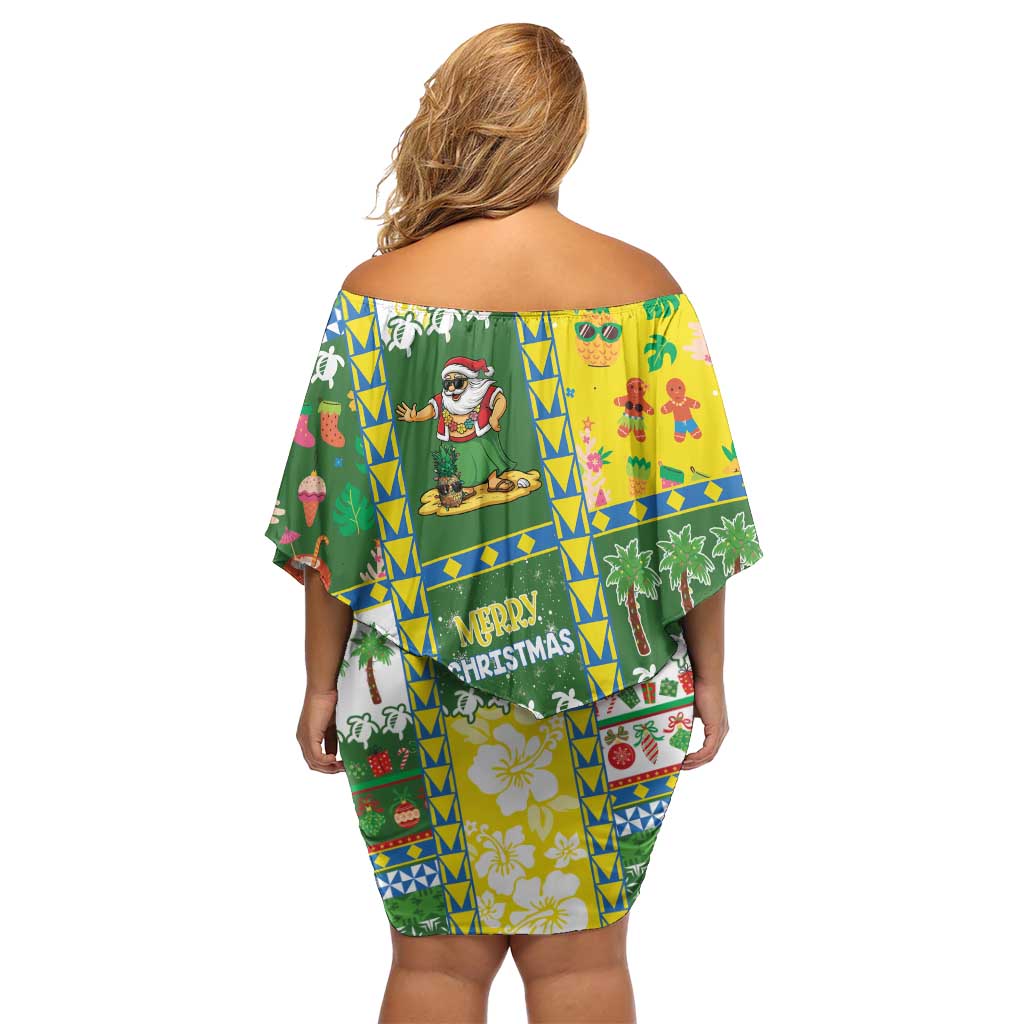 Pitcairn Islands Christmas Off Shoulder Short Dress Festive Beach Vibes - Polynesian Pride
