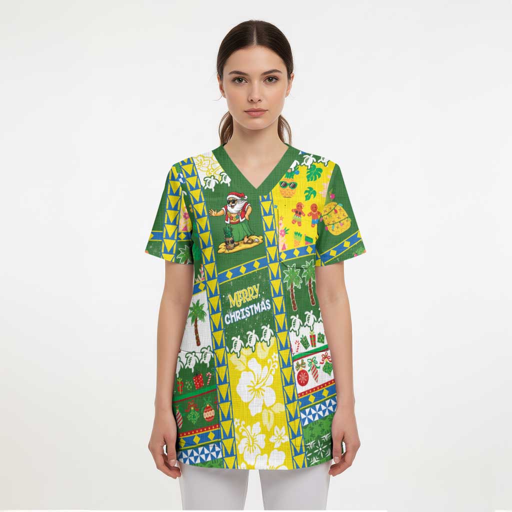 Pitcairn Islands Christmas Scrub Top Festive Beach Vibes - Polynesian Pride