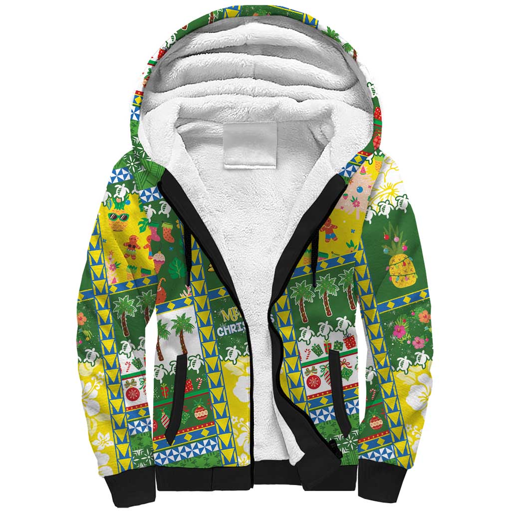 Pitcairn Islands Christmas Sherpa Hoodie Festive Beach Vibes - Polynesian Pride