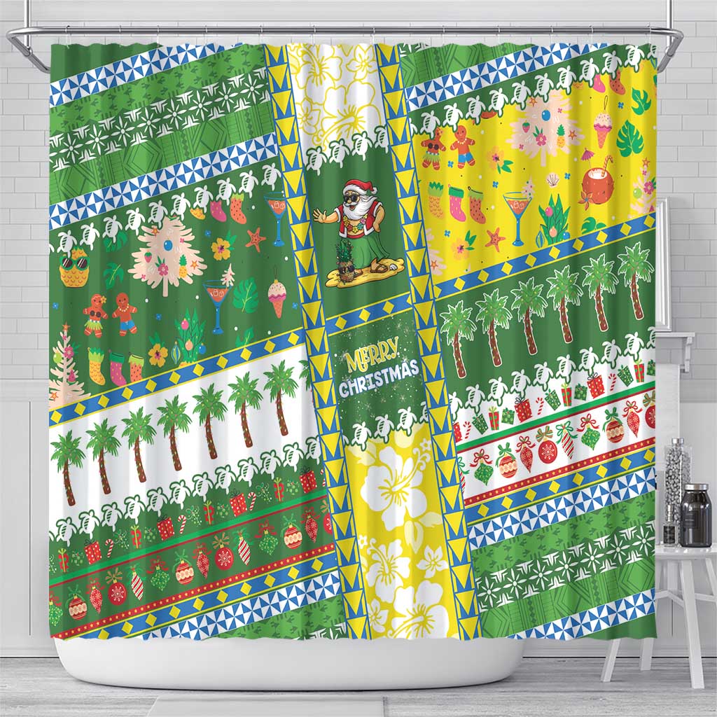 Pitcairn Islands Christmas Shower Curtain Festive Beach Vibes - Polynesian Pride