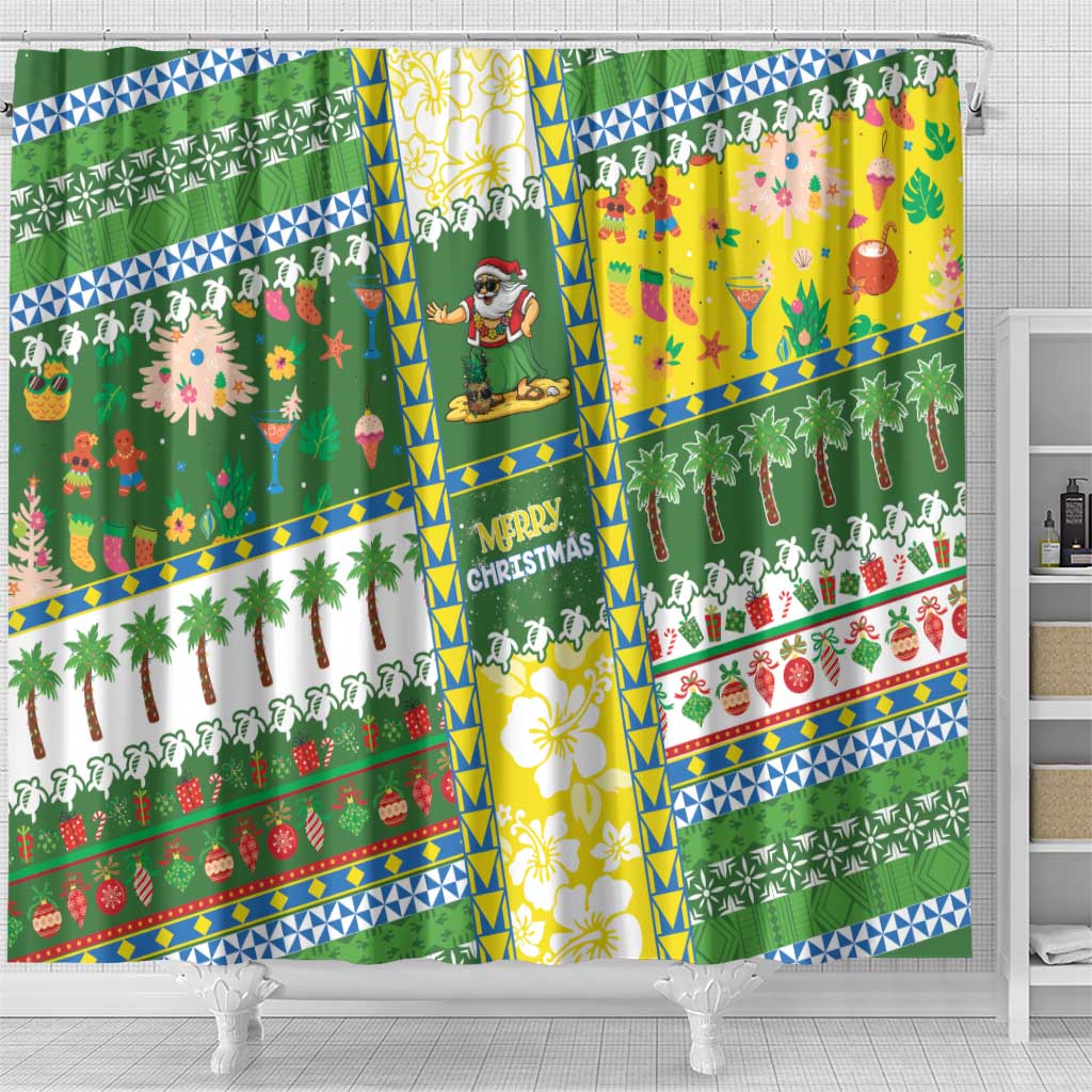 Pitcairn Islands Christmas Shower Curtain Festive Beach Vibes - Polynesian Pride
