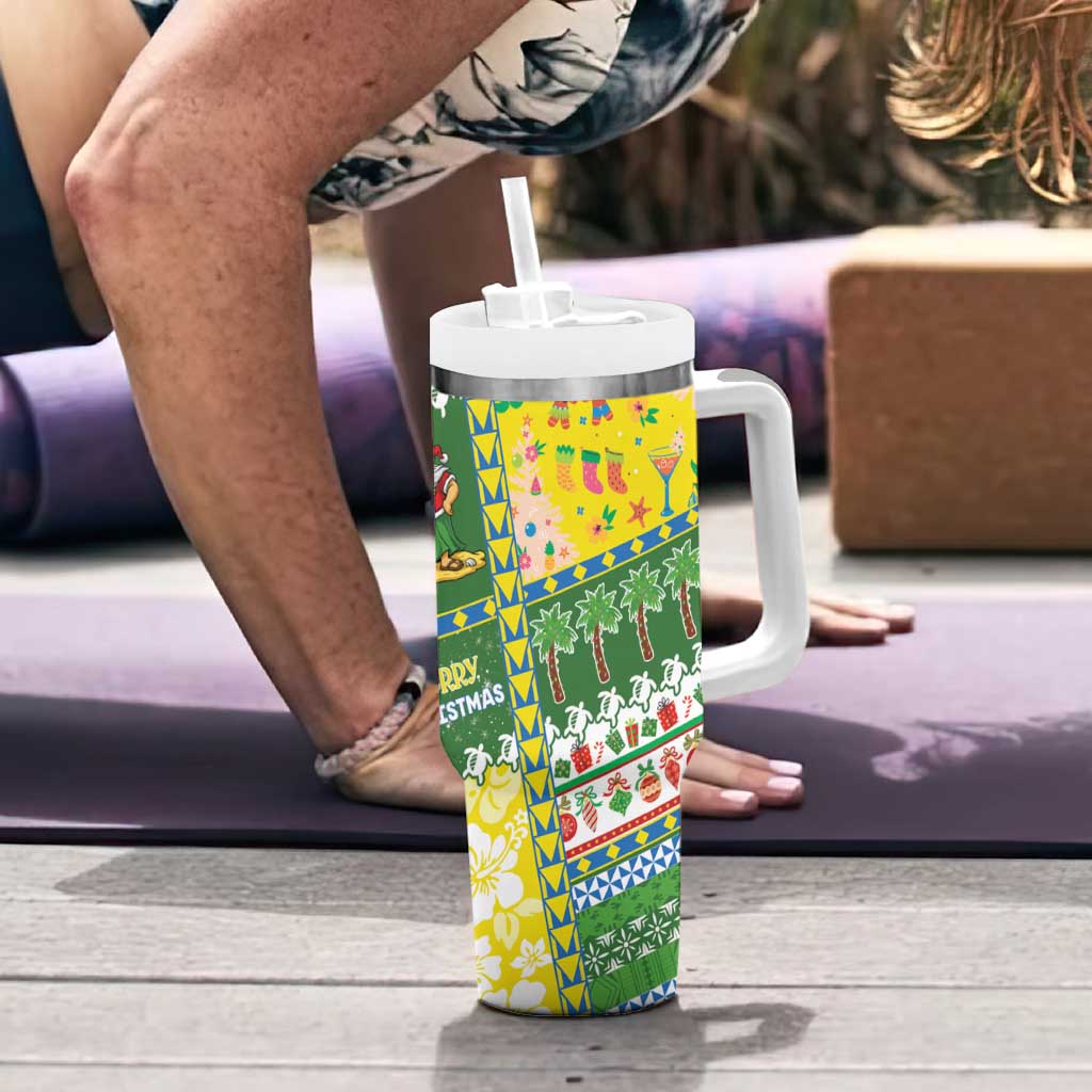 Pitcairn Islands Christmas Tumbler With Handle Festive Beach Vibes - Polynesian Pride