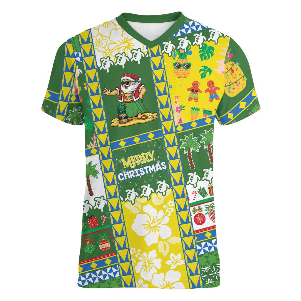 Pitcairn Islands Christmas Women V-Neck T-Shirt Festive Beach Vibes LT05 Female Colorful - Polynesian Pride