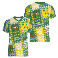 Pitcairn Islands Christmas Women V-Neck T-Shirt Festive Beach Vibes LT05 - Polynesian Pride