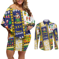 Tokelau Christmas Couples Matching Off Shoulder Short Dress and Long Sleeve Button Shirt Festive Beach Vibes LT05 Colorful - Polynesian Pride