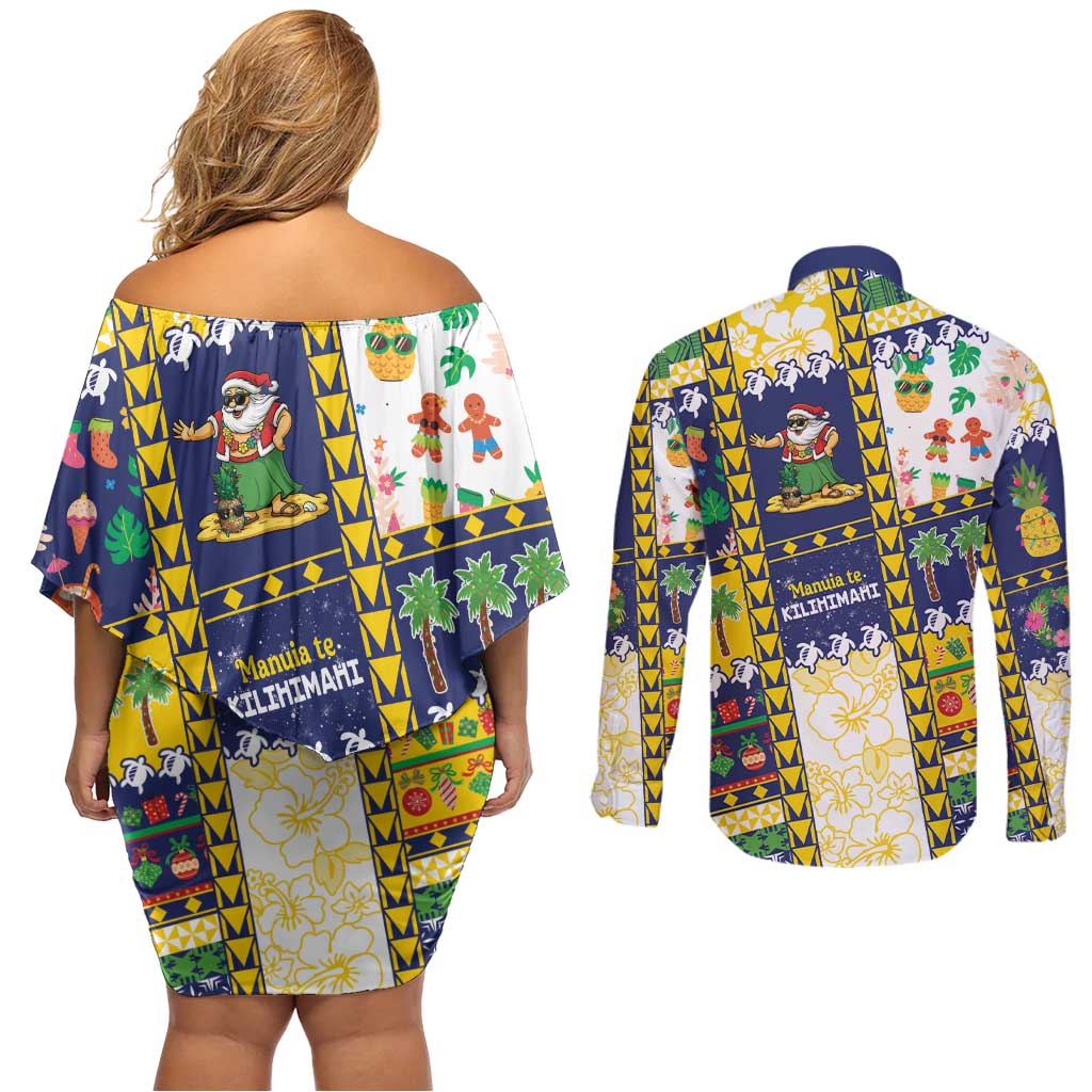 Tokelau Christmas Couples Matching Off Shoulder Short Dress and Long Sleeve Button Shirt Festive Beach Vibes LT05 - Polynesian Pride