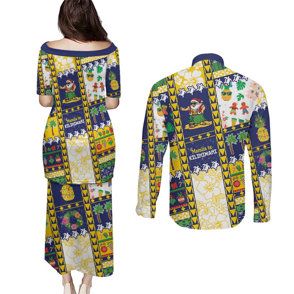 Tokelau Christmas Couples Matching Puletasi and Long Sleeve Button Shirt Festive Beach Vibes LT05 - Polynesian Pride