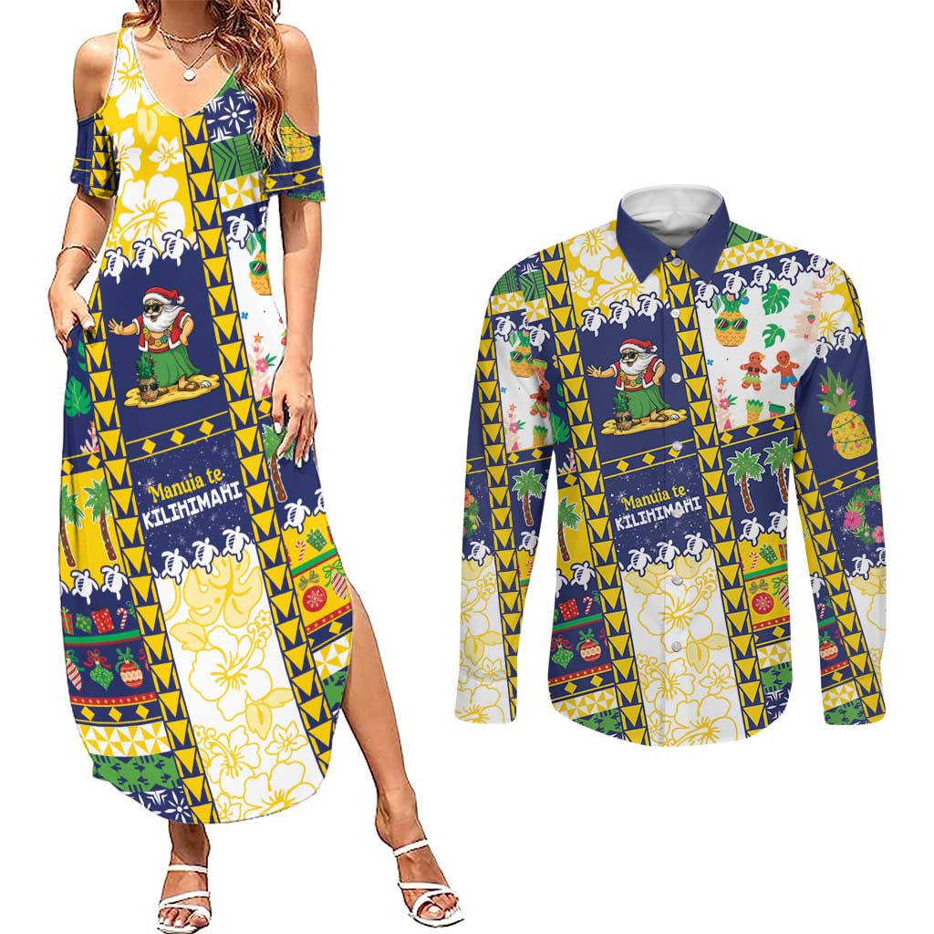 Tokelau Christmas Couples Matching Summer Maxi Dress and Long Sleeve Button Shirt Festive Beach Vibes - Polynesian Pride