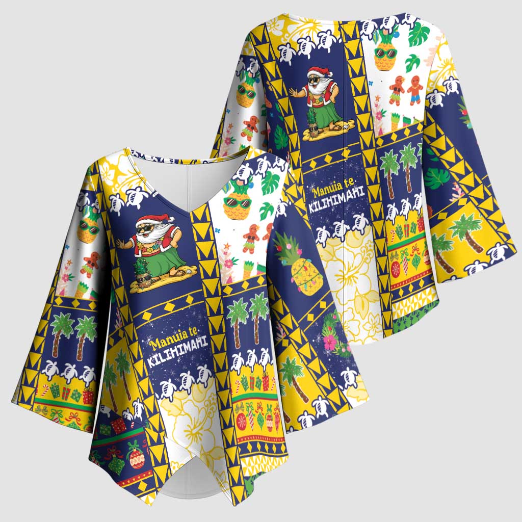 Tokelau Christmas Kimono Sleeve Blouse Festive Beach Vibes LT05 - Polynesian Pride