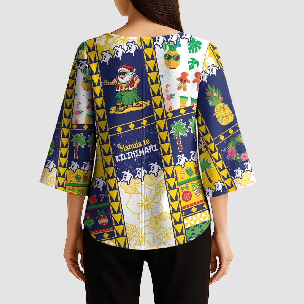 Tokelau Christmas Kimono Sleeve Blouse Festive Beach Vibes LT05 - Polynesian Pride