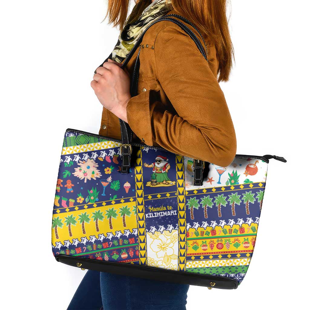 Tokelau Christmas Leather Tote Bag Festive Beach Vibes - Polynesian Pride
