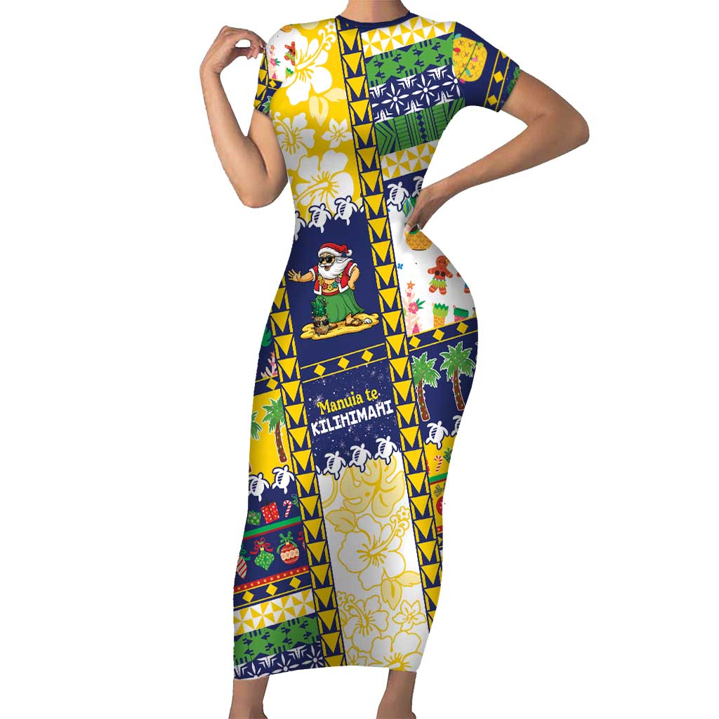 Tokelau Christmas Short Sleeve Bodycon Dress Festive Beach Vibes LT05 Long Dress Colorful - Polynesian Pride