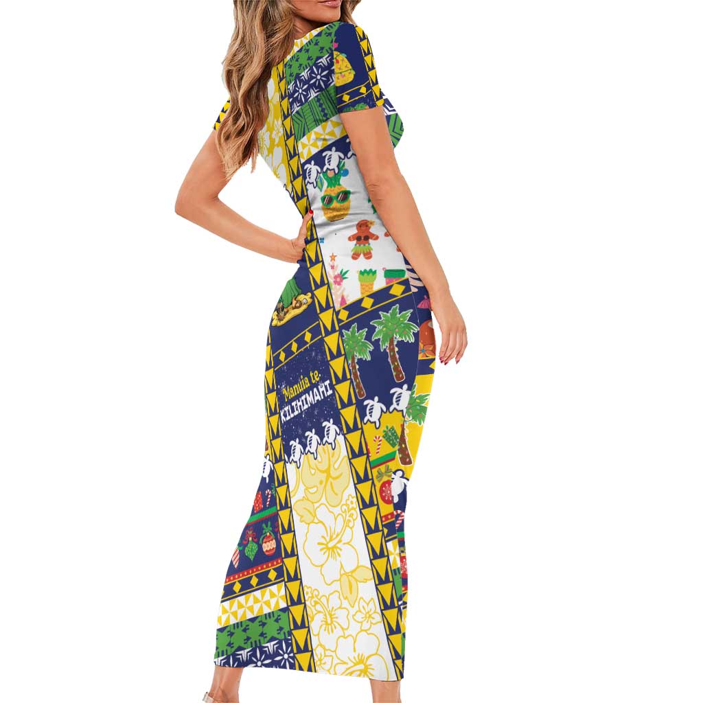 Tokelau Christmas Short Sleeve Bodycon Dress Festive Beach Vibes LT05 - Polynesian Pride