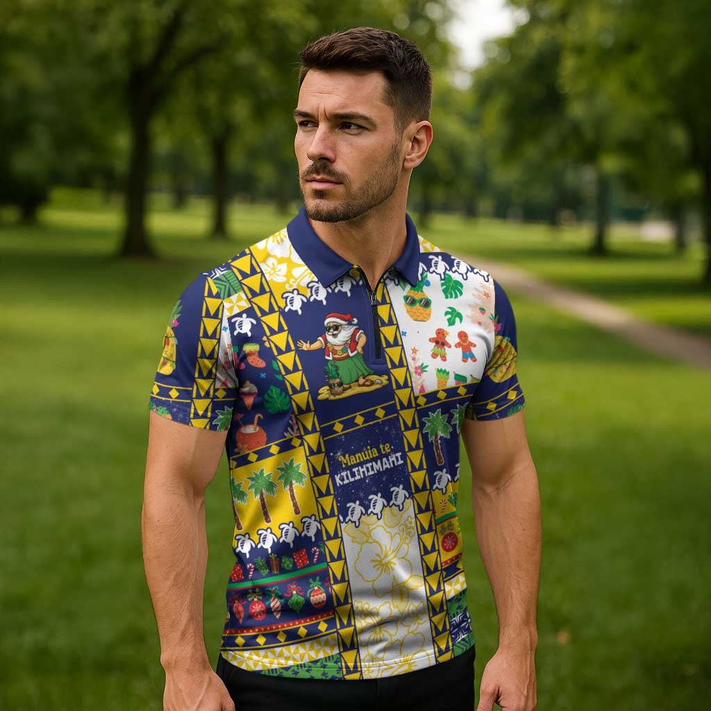 Tokelau Christmas Zipper Polo Shirt Festive Beach Vibes LT05 - Polynesian Pride