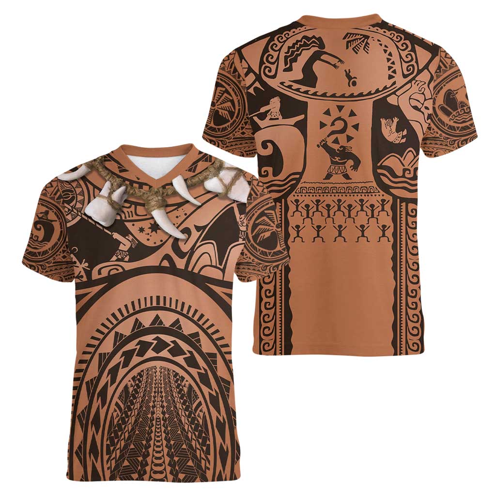 Polynesia Maui Tattoo Inspired Cosplay Costume Women V-Neck T-Shirt LT05 - Polynesian Pride