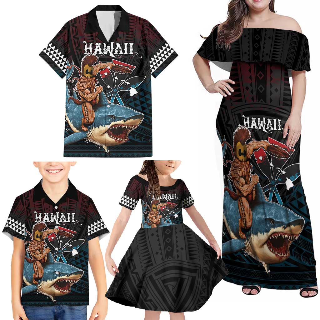 Hawaii Ikaika Family Matching Off Shoulder Maxi Dress and Hawaiian Shirt Hawaiian Mythic Koa Tribal Warrior