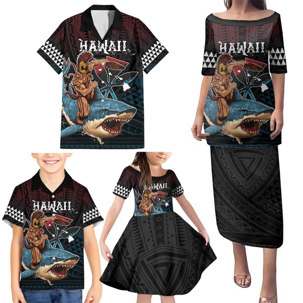 Hawaii Ikaika Family Matching Puletasi and Hawaiian Shirt Hawaiian Mythic Koa Tribal Warrior