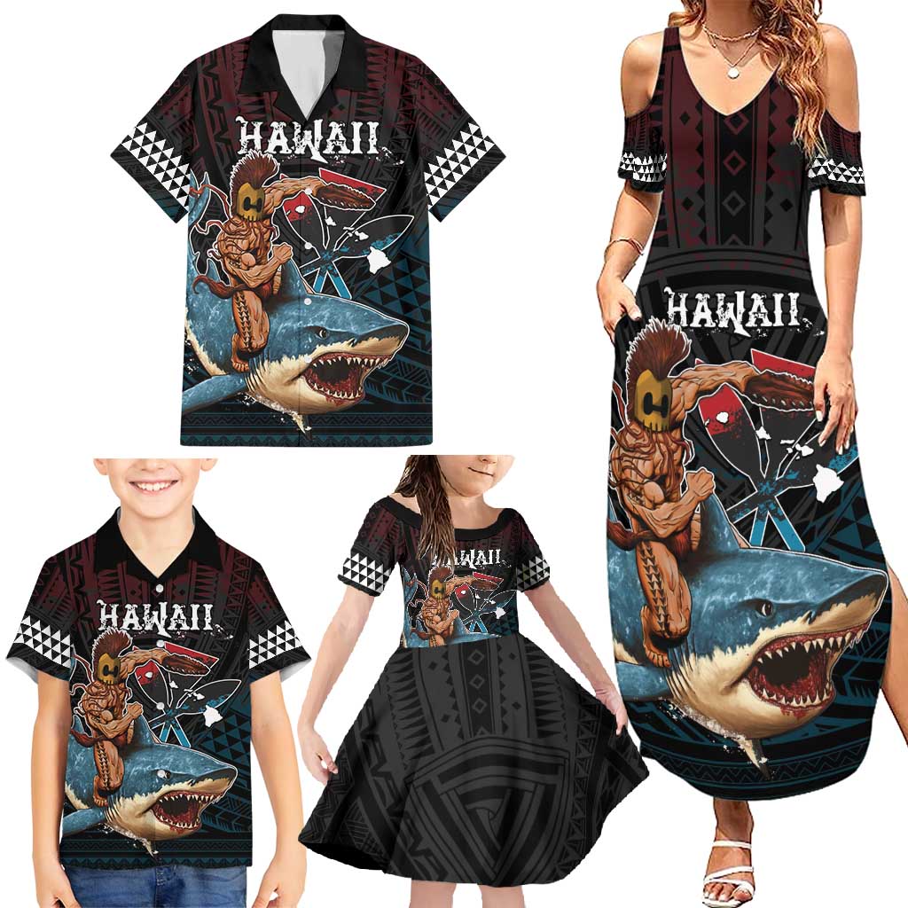 Hawaii Ikaika Family Matching Summer Maxi Dress and Hawaiian Shirt Hawaiian Mythic Koa Tribal Warrior