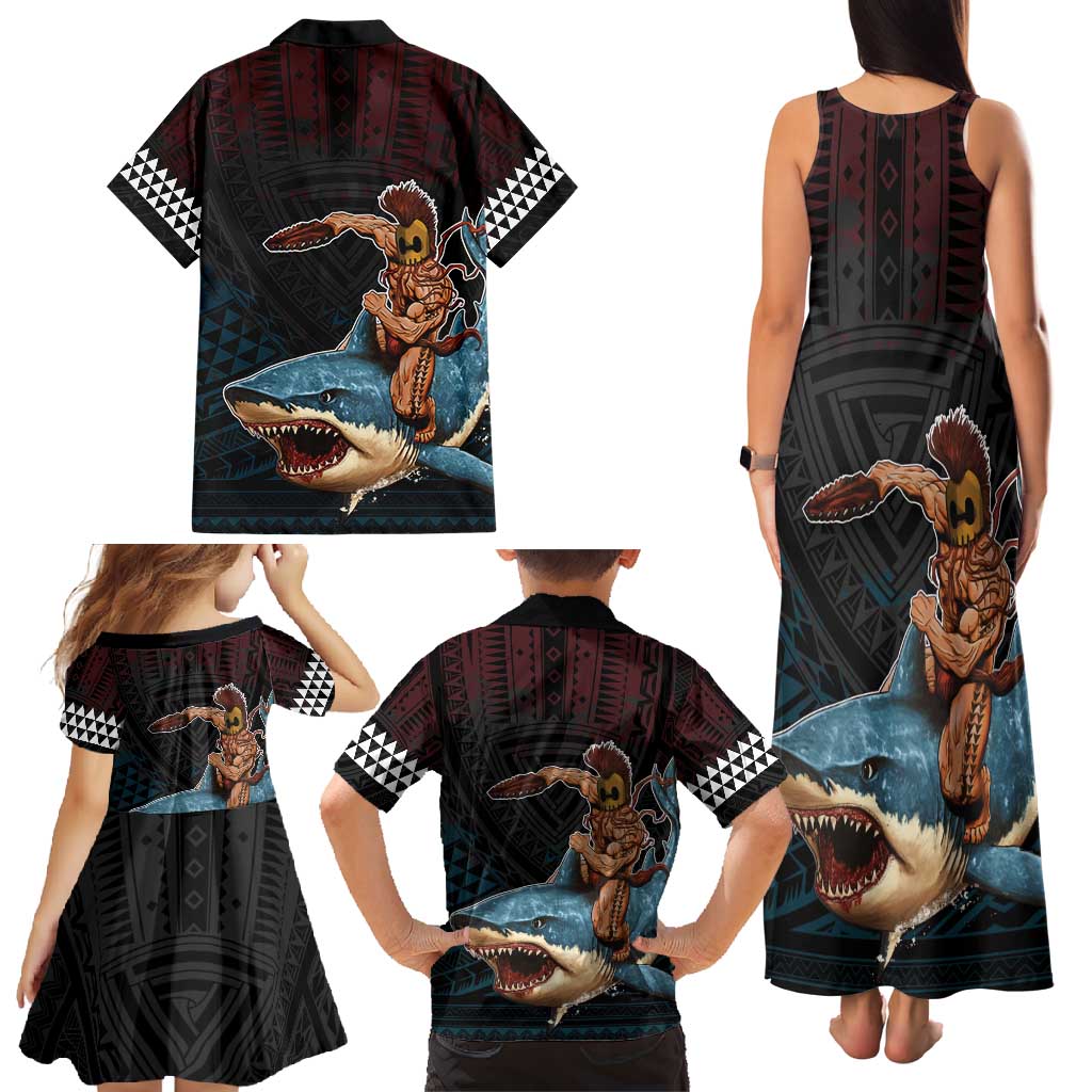 Hawaii Ikaika Family Matching Tank Maxi Dress and Hawaiian Shirt Hawaiian Mythic Koa Tribal Warrior